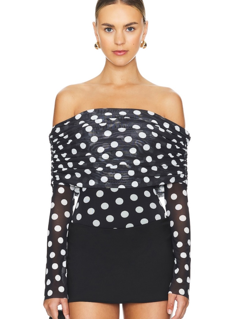 Maxine Polka Dot Sheer Sleeve Bodysuit from Revolve (Size S)
